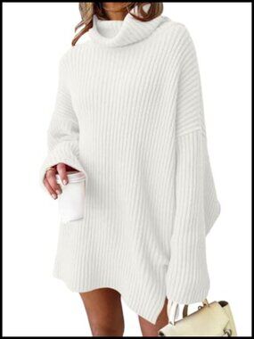 Oversized Knit Turtleneck Sweater Dress Plus Size Women Winter